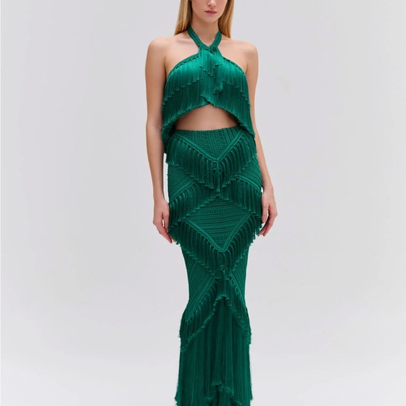 Patbo Fringe Halter Maxi Skirt & Halterneck Top